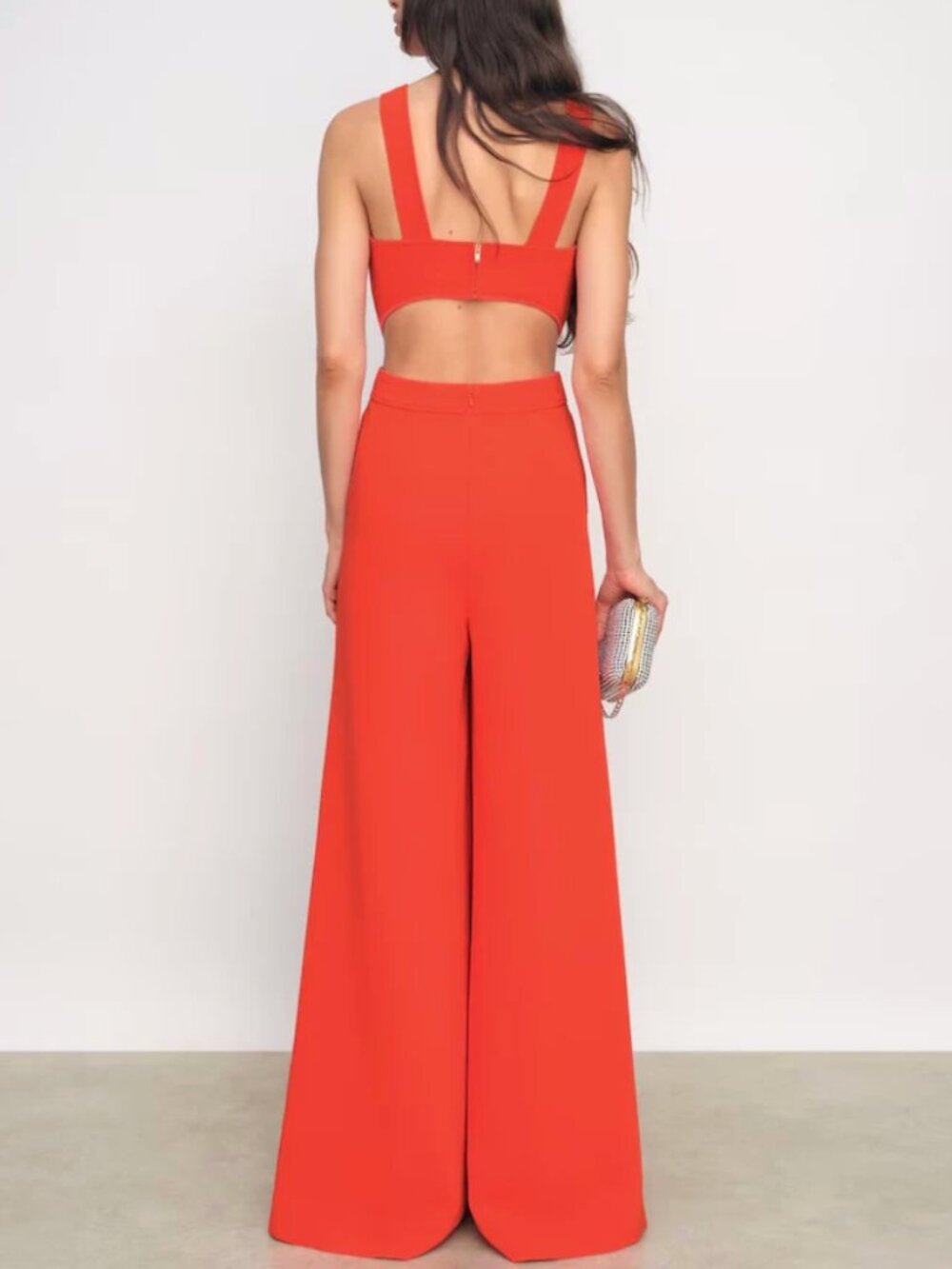 REISS Dion Wide-Leg Cut-Out Jumpsuit 0/2/4/6 Orange - Picture 3 of 7